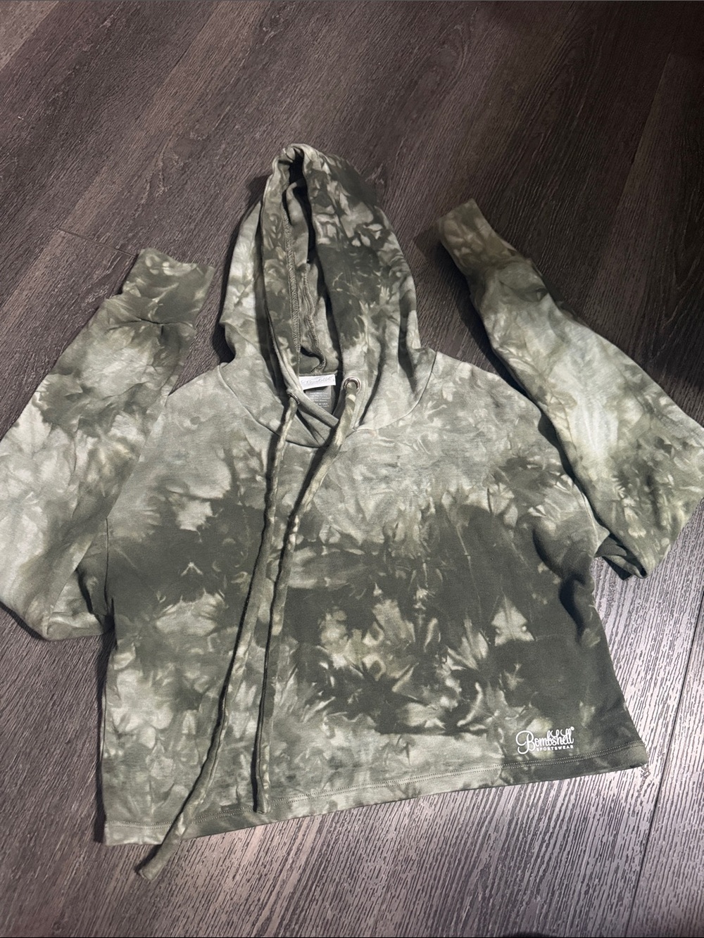 Bombshell sportswear Tie-Dye Olive Green Hooded cropped Sweater size M